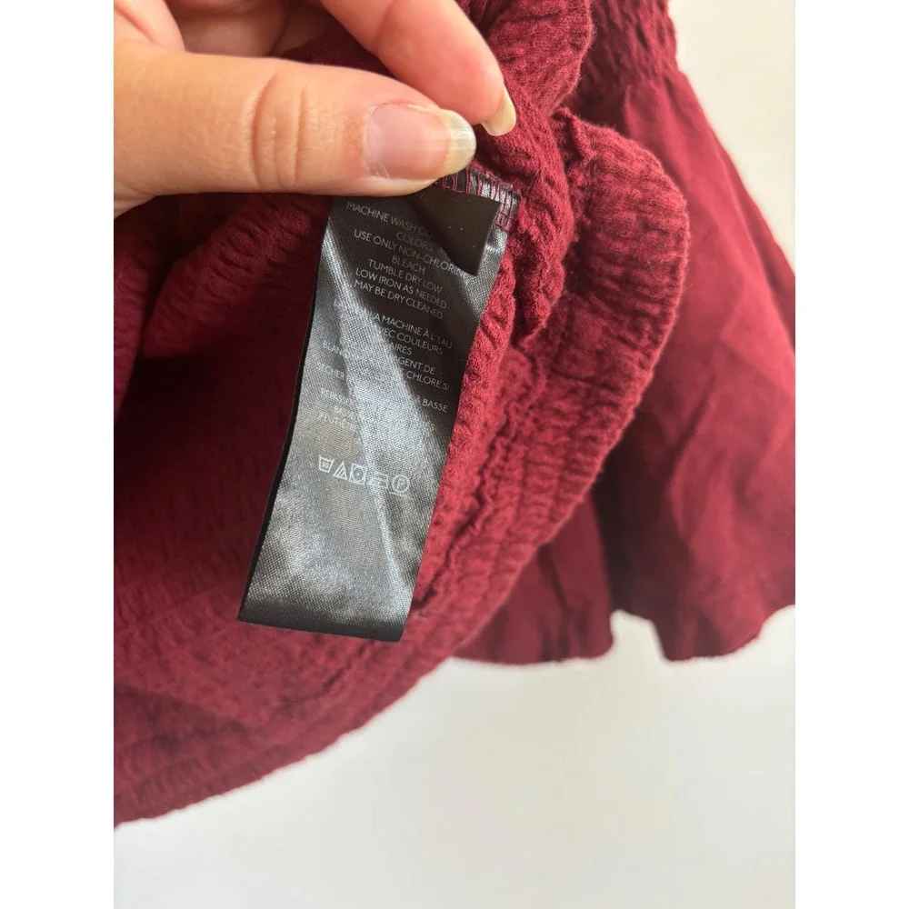 Anthropologie Top S Smocked Bell Sleeve Red Textured Blouse‎